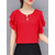 Vivient Women Red Ruffle Sleeve Neck Button Top