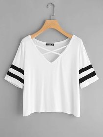 Vivient Women White Plain Cross Neck Top