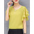 Vivient Women Light Yellow Ruffle Sleeve Neck Button Top