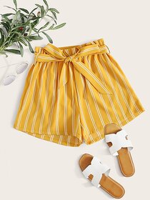 Vivient Women Yellow Striped Short