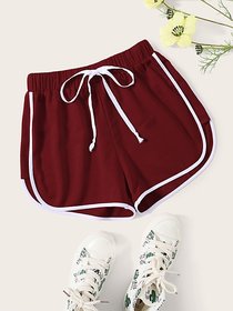 Vivient Maroon Plain Cotton Blend Short For Women
