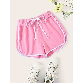 Vivient Pink Plain Cotton Blend Short For Women