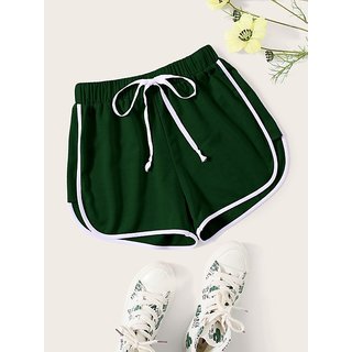 Vivient Women Green Plain Cotton Blend Short
