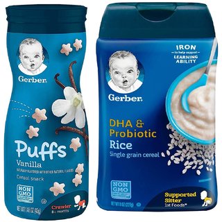 Buy Gerber Cereal & Puffs Combo (Pack of 2) - Probiotic Rice Cereal ...