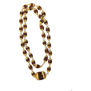 Gold Plated Round Cap Rudraksh Mala with Panch Mukhi Pendent- with Mahakal Braclet