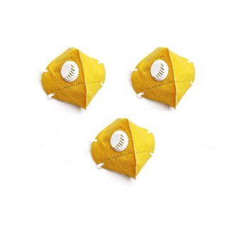 Samurai Anti-Pollution N95 Washable Mask with Respirator, Dust Protection Capacity, 5 Layered Mask, Yellow (Pack of 3).