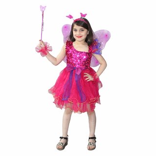 Kaku Fancy Dresses Magenta Butterfly Insect Costume Set -Magenta, for Girls