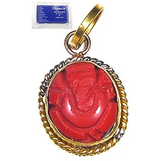 Urancia Red Coral Ganapati Moonga Ganesh Panchdhatu Alloy Pendant for Fengshui Vastu Home