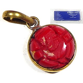 Urancia Red Coral Ganesh Moonga Ganapati Panchdhatu Alloy Pendant for Fengshui Vastu Home