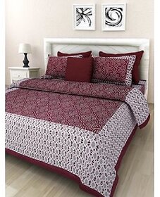 100 Cotton Bandhani Print 120 TC Double Bed Sheet With 2 Pillow Covers - (82 Inch X 92 Inch, Maroon