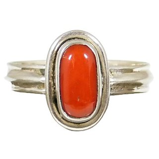 red coral ring natural  original gemstone moonga/munga silver ring for unisex