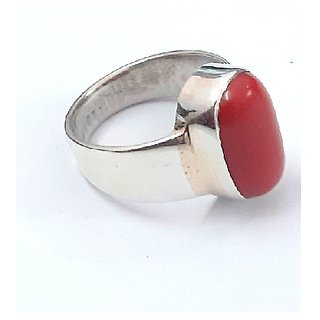 red coral stone ring original  lab certified gemstone silver ring for unisex