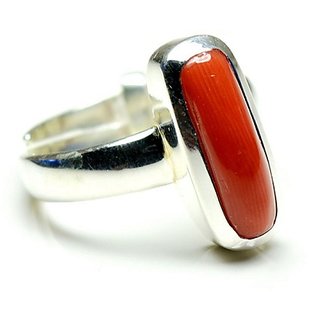 red coral ring natural  original gemstone moonga/munga silver ring for unisex