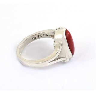 red coral silver ring lab certified gemstone moonga/munga beautiful ring for unisex
