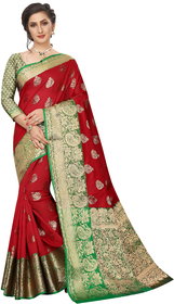 SILK ZONE Self Design Kanjivaram Art Silk Saree (Red)