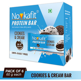 Novkafit Protein Bar (20 g Protein), 6 Piece(s)/Pack (Cookies  Cream Flavour)