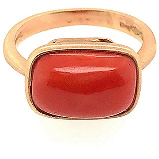 coral ring original  precious gemstone moonga gold plated ring 6.25 ratti for astrological purpose by CEYLONMINE
