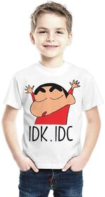 Boy's  Girl's Shinchan IDK.IDC Cartoon Printed White T-Shirt