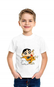Boy's  Girl's Shinchan and Shiro Cartoon Printed White T-Shirt