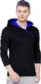 Redbrick Men's Plain Oblique Zipper Cotton Hooded T-shirt