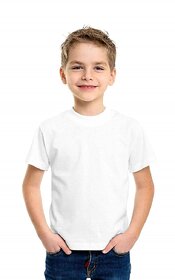 Boy's  Girl's Regular Fit Half Sleeve Solid White Kids T-Shirt