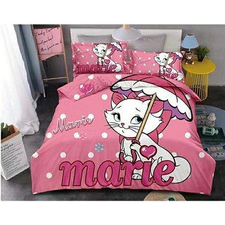 Prisha Cartoon Marie Print for Kids Cotton Double Bedsheet 90x100 inch with 2 Pillow Covers