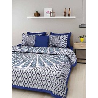 Cotton Floral Print 120 TC Double Bed Sheet With 2 Pillow Covers