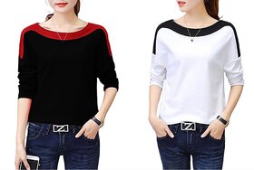 Vivient Women Black And White Shoulder T-shirt Combo of 2