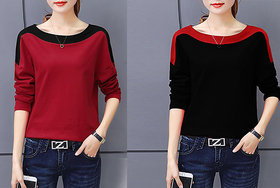 Vivient Women Red And Black Shoulder T-shirt Combo of 2.