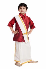 Kaku Fancy Dresses Indian State Bengali Dance Costume for Kids -White, For Boys