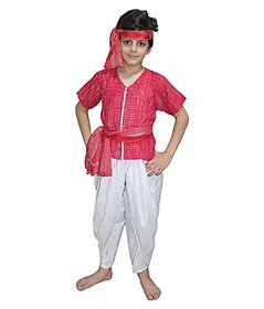 Kaku Fancy Dress Indian Traditional Villager Dance Costume /Farmer Fancy Dress Costume for Kids - Red, for Boys