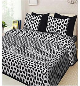 Cotton Stone Print 120 TC Double Bed Sheet With 2 Pillow Covers - (82 Inch X 92 Inch, Black)