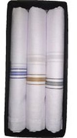 Set Of 3 Pcs Men's/ Boy's Pure Cotton White Color With Border Hankies