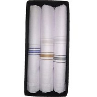 Set Of 3 Pcs Men's/ Boy's Pure Cotton White Color With Border Hankies