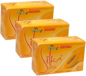 SILKA Herbal papaya Enriched Soap For Anti Wrinkle And Skin glow Soap 135g (Pack Of 3, 135g Each)