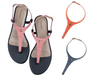 CAMELEO - Plural T Strap Slingback Sandals - Dark-Pink-RED-DARK-BLUE.