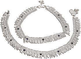 Lucky Jewellery Traditional Designer Silver Polish Anklet Payal Pair of One for Girls & Women (750-B2YS2-1095)
