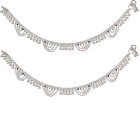 Lucky Jewellery Traditional Designer Silver Polish Anklet Payal Pair of One for Girls & Women (527-C2YS2-1108)