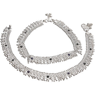 Lucky Jewellery Traditional Designer Silver Polish Anklet Payal Pair of One for Girls & Women (750-B2YS2-1095)
