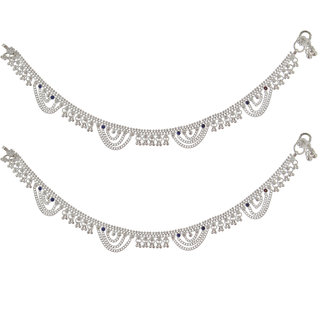 Lucky Jewellery Traditional Designer Silver Polish Anklet Payal Pair of One for Girls & Women (527-C2YS2-1108)