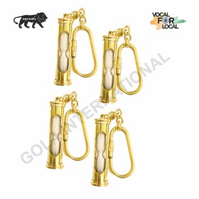 Gola International Antique Decorative Designer (Sand Timer) Hourglass Keychain Made from Pure Brass Pack of 4.