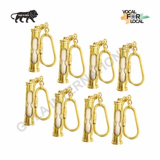 Gola International Antique Decorative Designer (Sand Timer) Hourglass Keychain Made from Pure Brass Pack of 8.