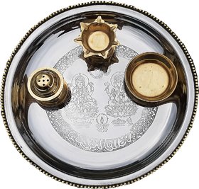 From Soul Collection 9 inch Brass and Steel Pooja Thali Steel