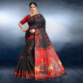 Sharda Creation Black Colour Animal Printed Saree With Blouse Piece