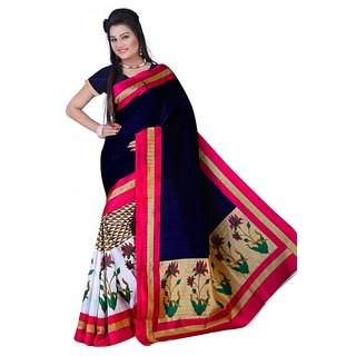 Meia Beige Art Silk Batik Print Saree With Blouse