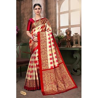 SVB Saree Red Colour Khadi Silk saree With Blouse Piece