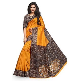 SVB Saree Yellow Printed Art Silk Saree With Blouse
