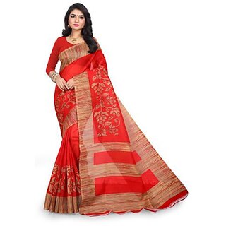 Svb Red Printed With Blouse Saree