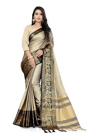 Sharda Creation Cream Cotton Embellished With Blouse Saree