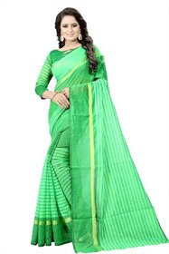 Sharda Creation Green Striped Print Polycotton  Without Blouse Saree